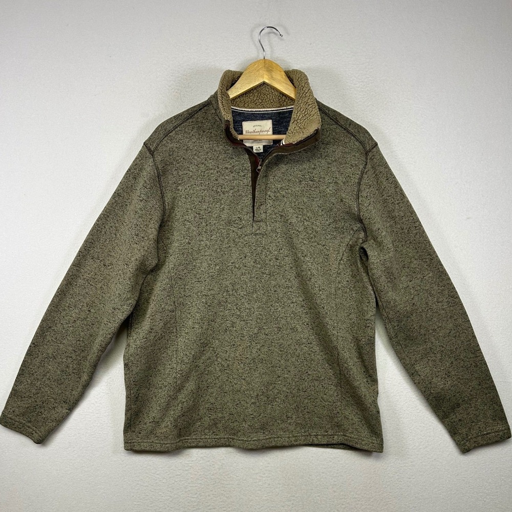 Gorpcore Weatherproof Vintage Mens Large Olive Green Quarter Zip Fleece Pullover